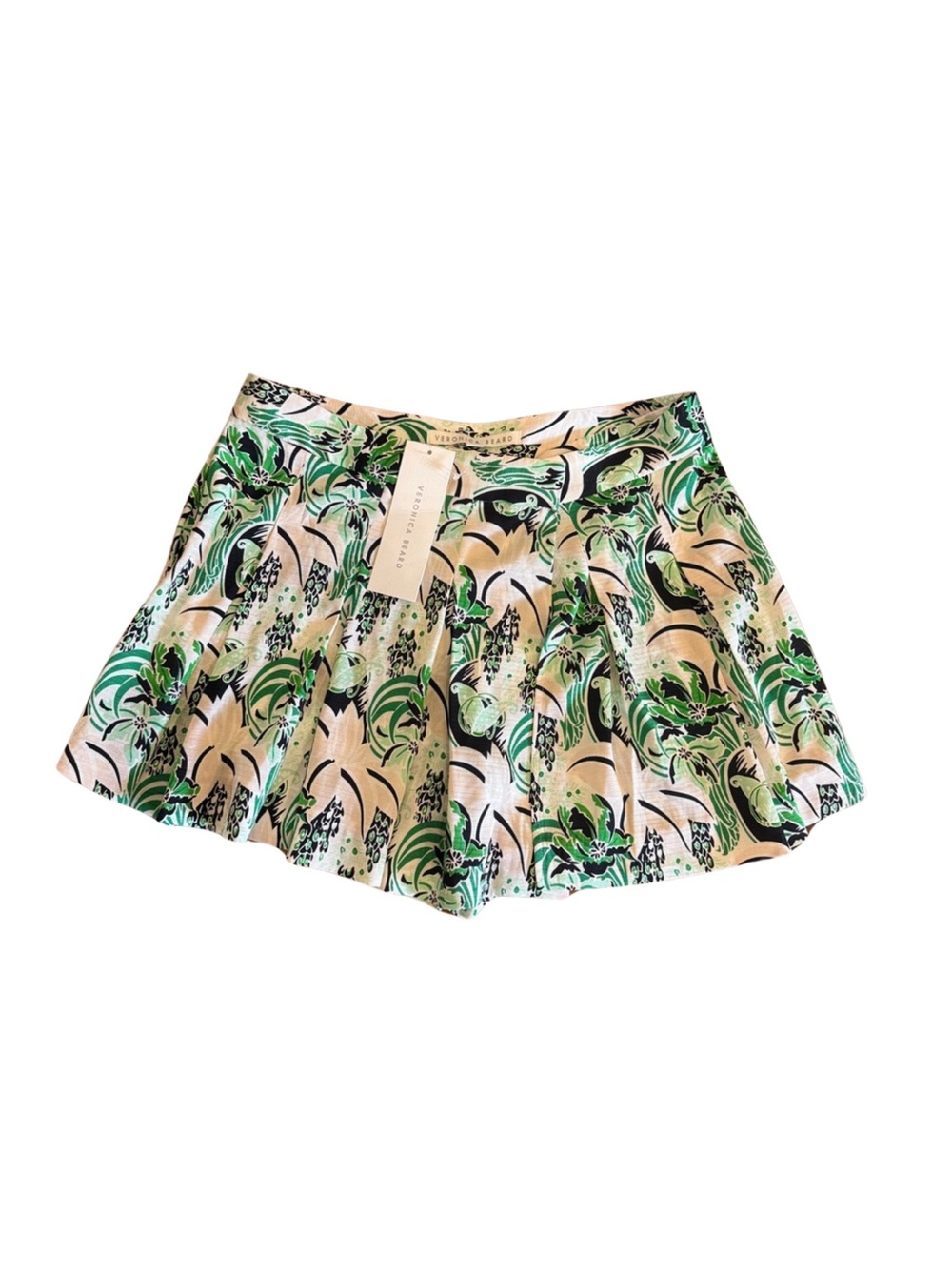 🆕 Veronica Beard White and Green Palm Print Silk Skater Mini Skort